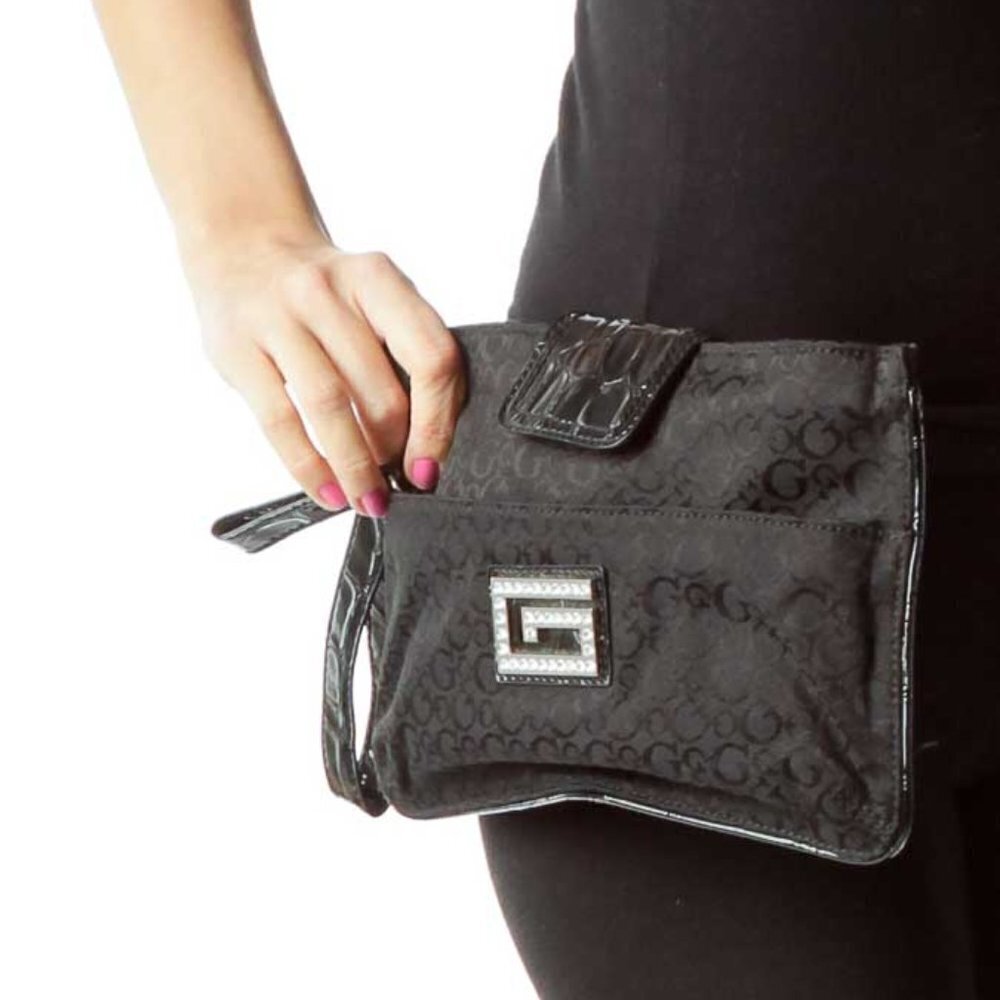 Guess Black Monogrammed Clutch - Picture 2 of 3